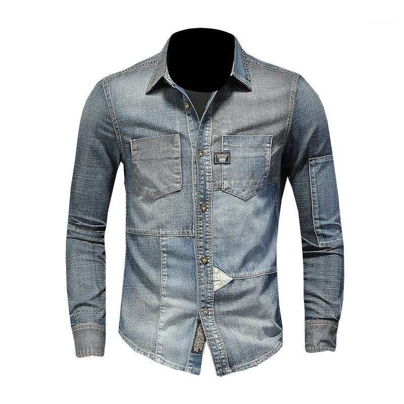 

Men's Casual Shirts 2022 Lapel Denim Shirt Fashion Cotton Slim Fit Cowboy Long Sleeve Male Brand Clothes S-3XL, Blue