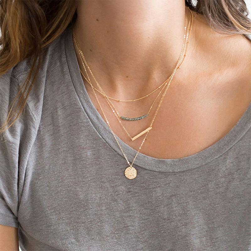 

Pendant Necklaces 4 Pcs Stainless Steel For Women Gold Color Simple Pendants Necklace Combination JewelryPendant