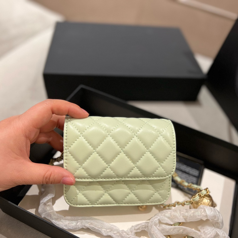 

Ladies Classic Mini Flap Smash Ball Bag Square Candy Color Quilted Plaid Chain Adjustable Strap Gold Metal Hardware Coin Purse Designer Luxury Waist Bag 12CM, Black