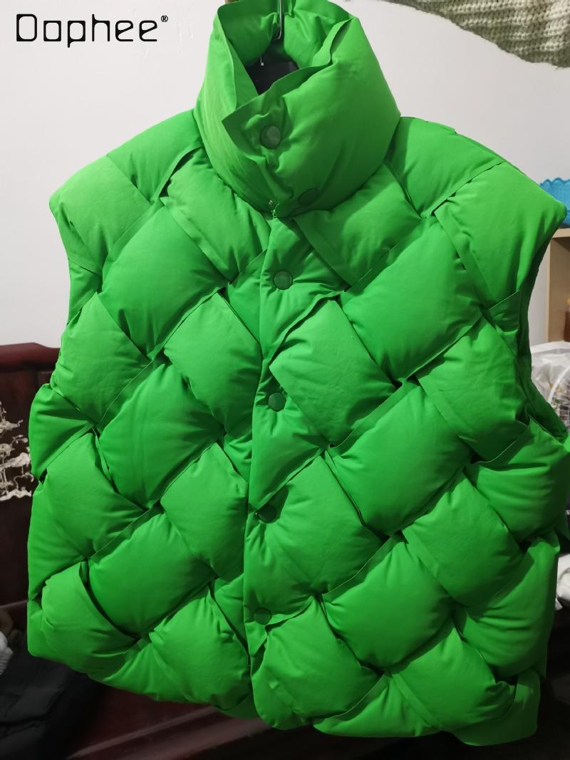 

Women' Vests Winter Fashion Woven Pattern Warm Down Vest Jacket Female Green Loose-Fitting Fur Cotton Sleeveless LadiesWomen' Women'sWomen, Black
