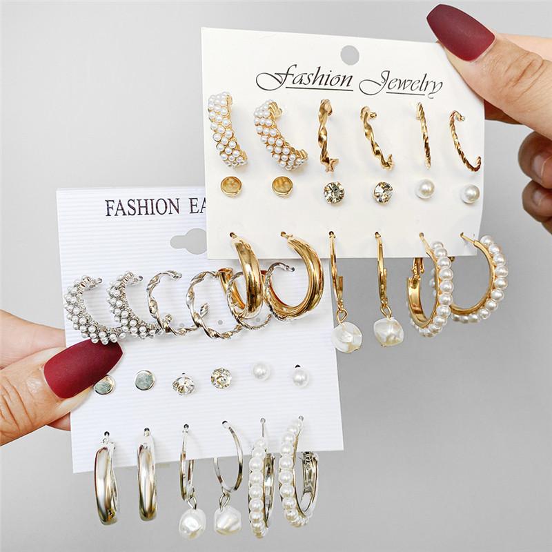 

Dangle & Chandelier Big Pearl Earring Set Fashion Gold Color Metal Earing Butterfly Circle Geometric Vintage For Women JewelryDangle