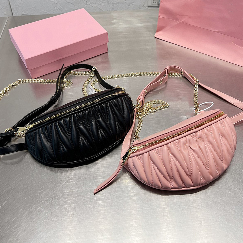 

Hottest New High Quality Leather Designer Waist Bags Pleated Fashion Multifunctional Chain Chest Bags Hardware Accessories Casual Shoulder Bags, Pink
