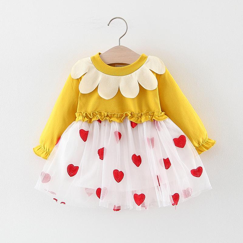 

Girl's Dresses Autumn Born Infant Baby Dress Cotton Toddler Petal Party For Girl Long Sleeve ClothesGirl's, Red