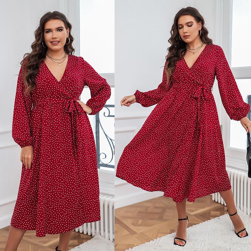 

Plus Size Dresses Autumn And Winter Artistic Print Wave Long Sleeve Women Dress 4xl Big Swing Bow Loose ClothesPlus, Lh3002