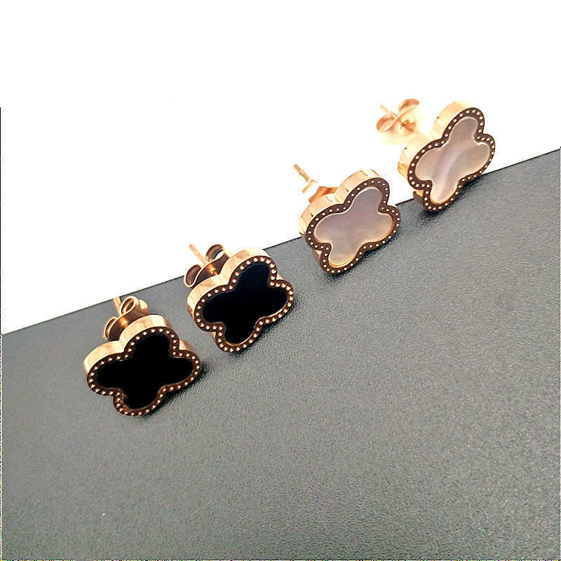 

Beautiful Women Style Double Side Four Leaf Clover Stud Stainless Steel Earring