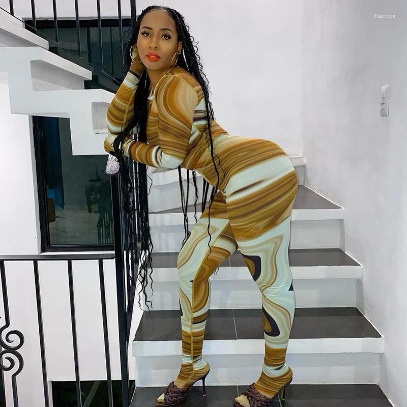 

Women' Two Piece Pants 2022 Fall Winter Tie Dye Print Women Y2K 2 Pieces Long Sleeve Skinny Top Full Legging Set Streetwear Casual Tracksui, Brown