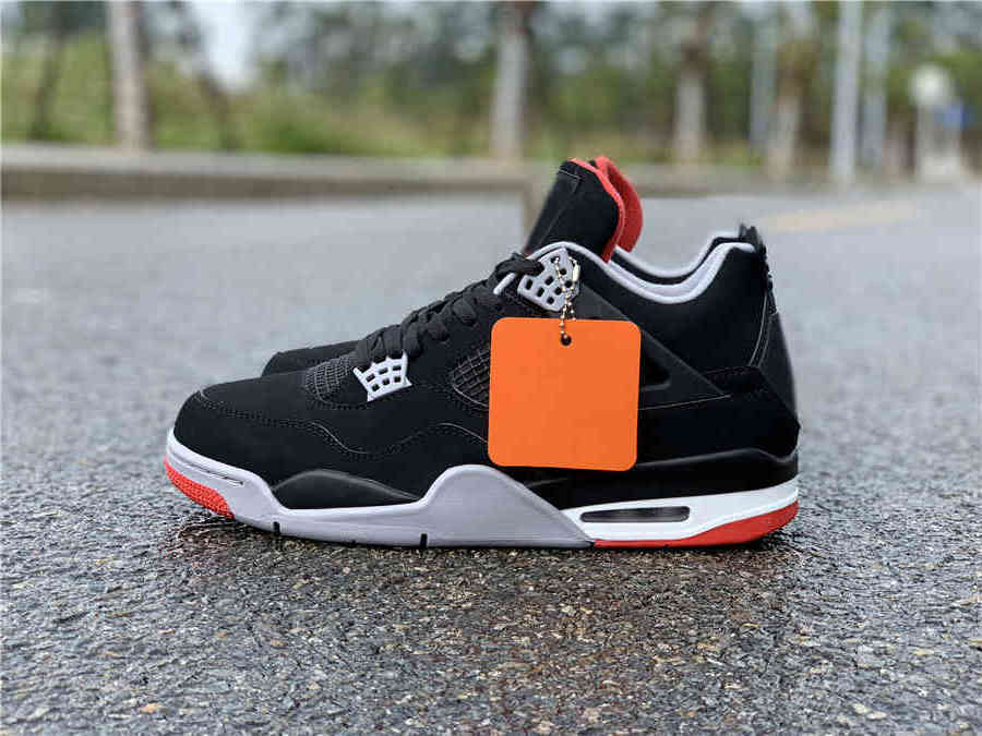 

Shoes Authentic 4 Bred 4S IV Men Black Cement Grey Summit White Fire Red casual Original 308497-060, Bubble wrap packaging