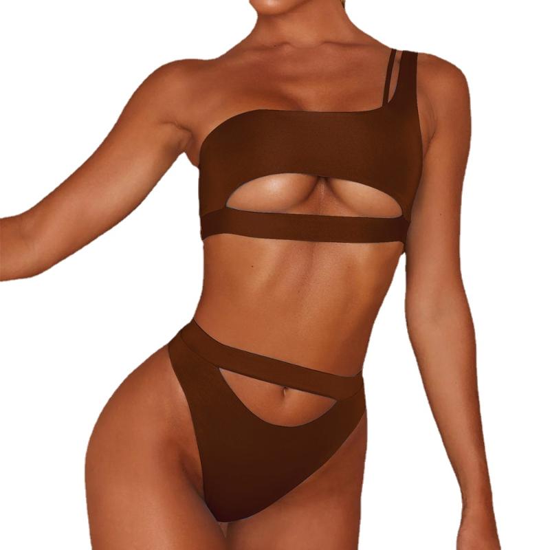 Women&#039;s Swimwear Colors Sexy Bikini Women Solid High Waist Hollow Single Shoulder Swimsuit Female Beach Bikinis Set Bathing SuitWomen&#039;s-image-774026892