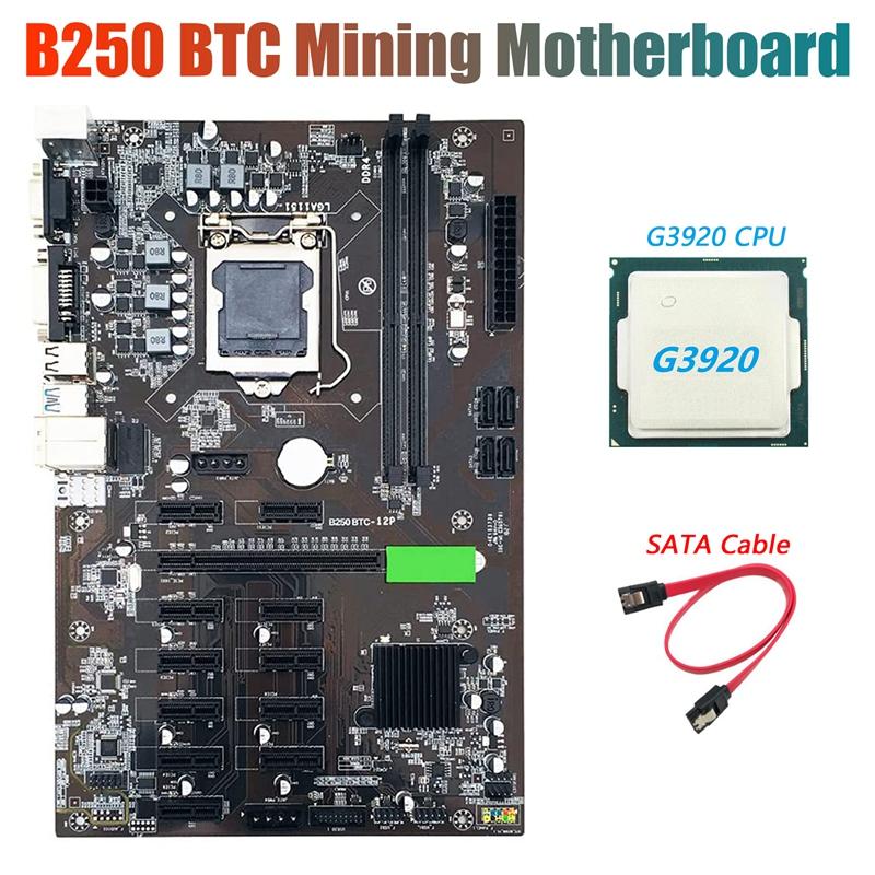 

Motherboards B250 BTC Mining Motherboard With G3920 Or G3930 CPU CPU+SATA Cable 12XGraphics Card Slot LGA 1151 DDR4 SATA3.0 USB3.0 For Mi