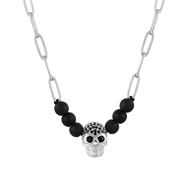 

Pendant Necklaces Skull Necklace Men 2022 Punk Fashion Handmade Matte Bead Mix Paperclip Chain Choker For Jewelry GiftPendant
