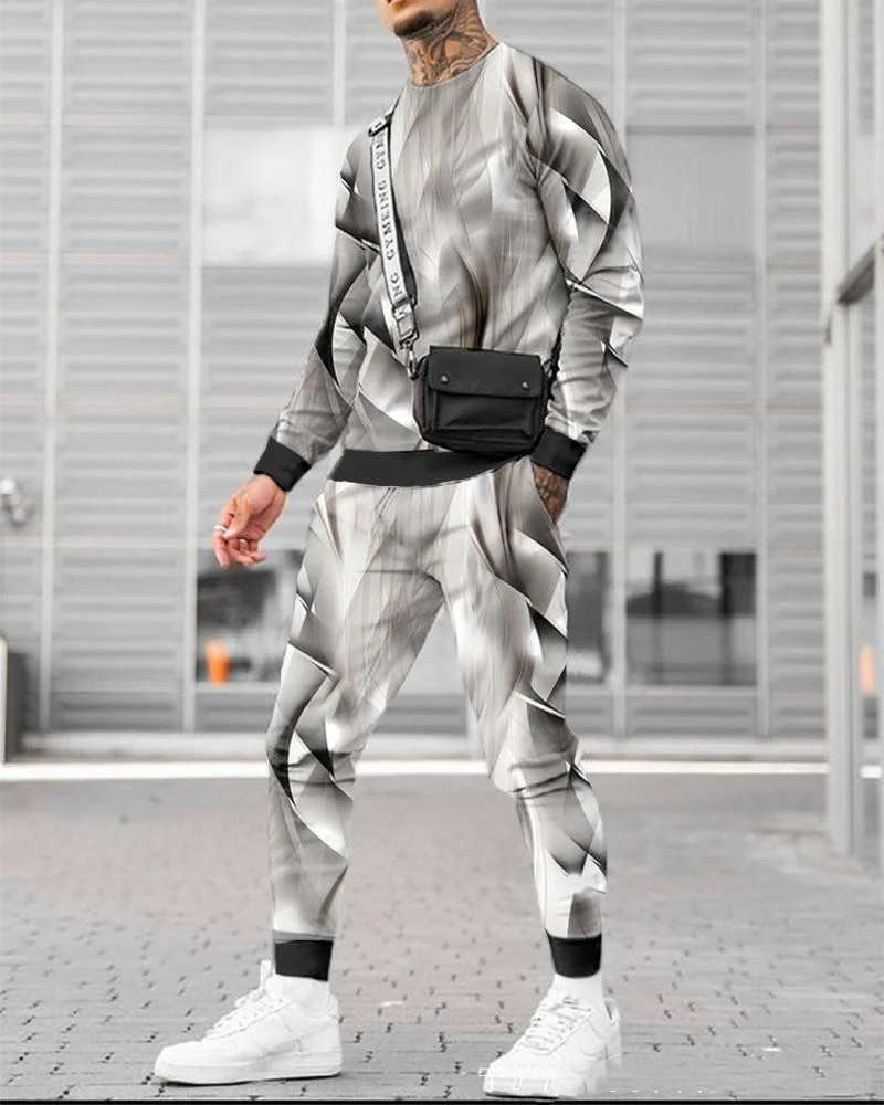 

Summer round neck sweater loose casual sweater suit color matching printed trousers, Orange