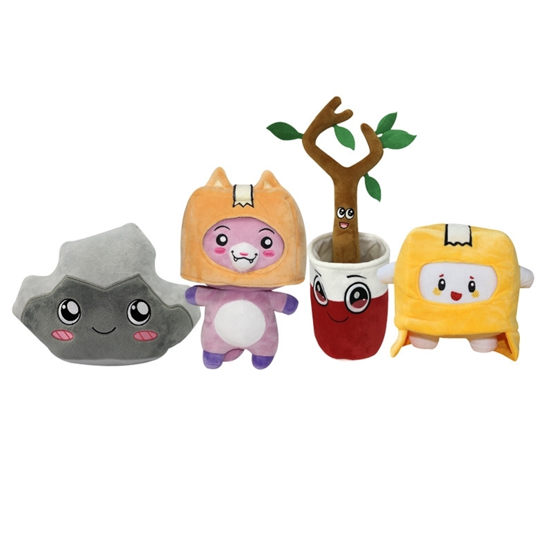 

4pcs/lot Lankybox Plushies Set Cartoon Boxy Rocky Foxy Sticky Plush Toy Stuffed Figures Removable Cap Turn into A Doll Kids Gift 220316