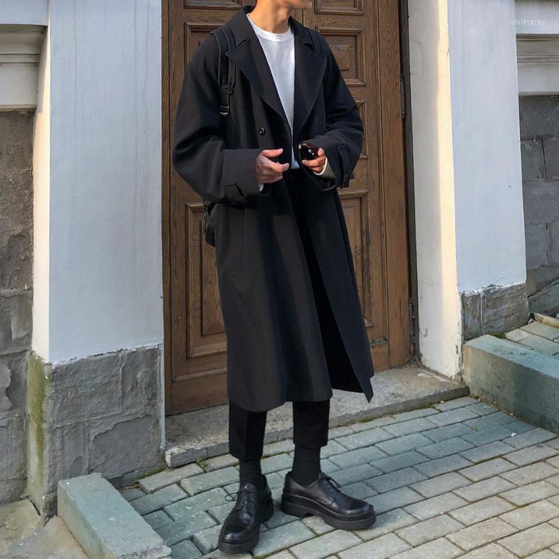 

Men's Trench Coats Spring And Autumn Fall Shoulder Windbreaker Mid-length Over-the-knee Korean Coat Trend Handsome Boys Loose Men Viol22, Black