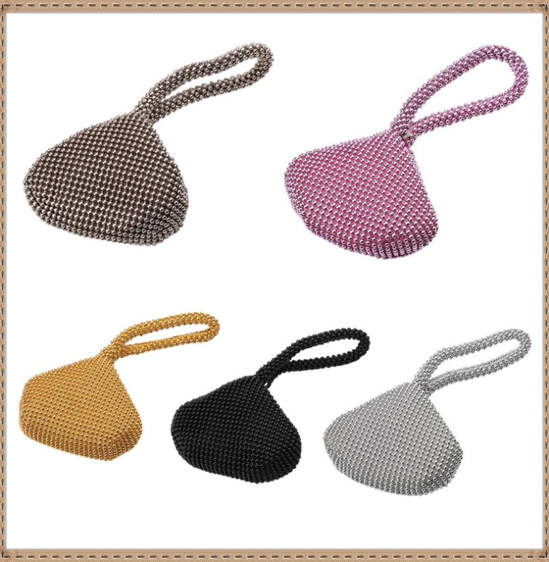 

Evening Bags Rhinestones Women Metal Clutch Bag Fashion Lady Female Diamond Party Metallic Handbag For Wedding 5 Colors Beaded, Small pink