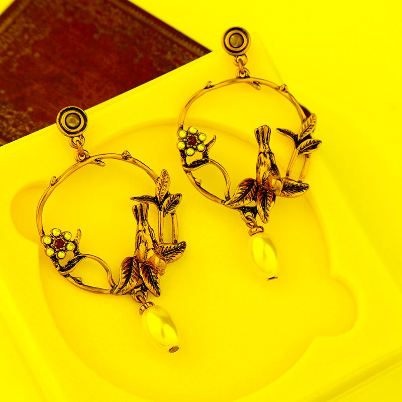 

Dangle & Chandelier Vintage Jewelry Antique Gold Color Colored Flower Drop Earrings Tear-drop Imitation Pearl EarringsDangle