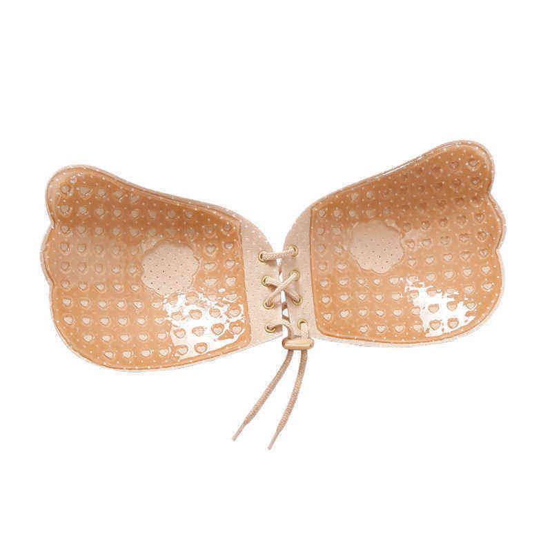 

NXY Breast Pad Lesbian Goddess Invisible Underwear Heart shaped Rubber Surface Breathable Silicone Chest Patch Bra Pull Rope Wings Gather 220614