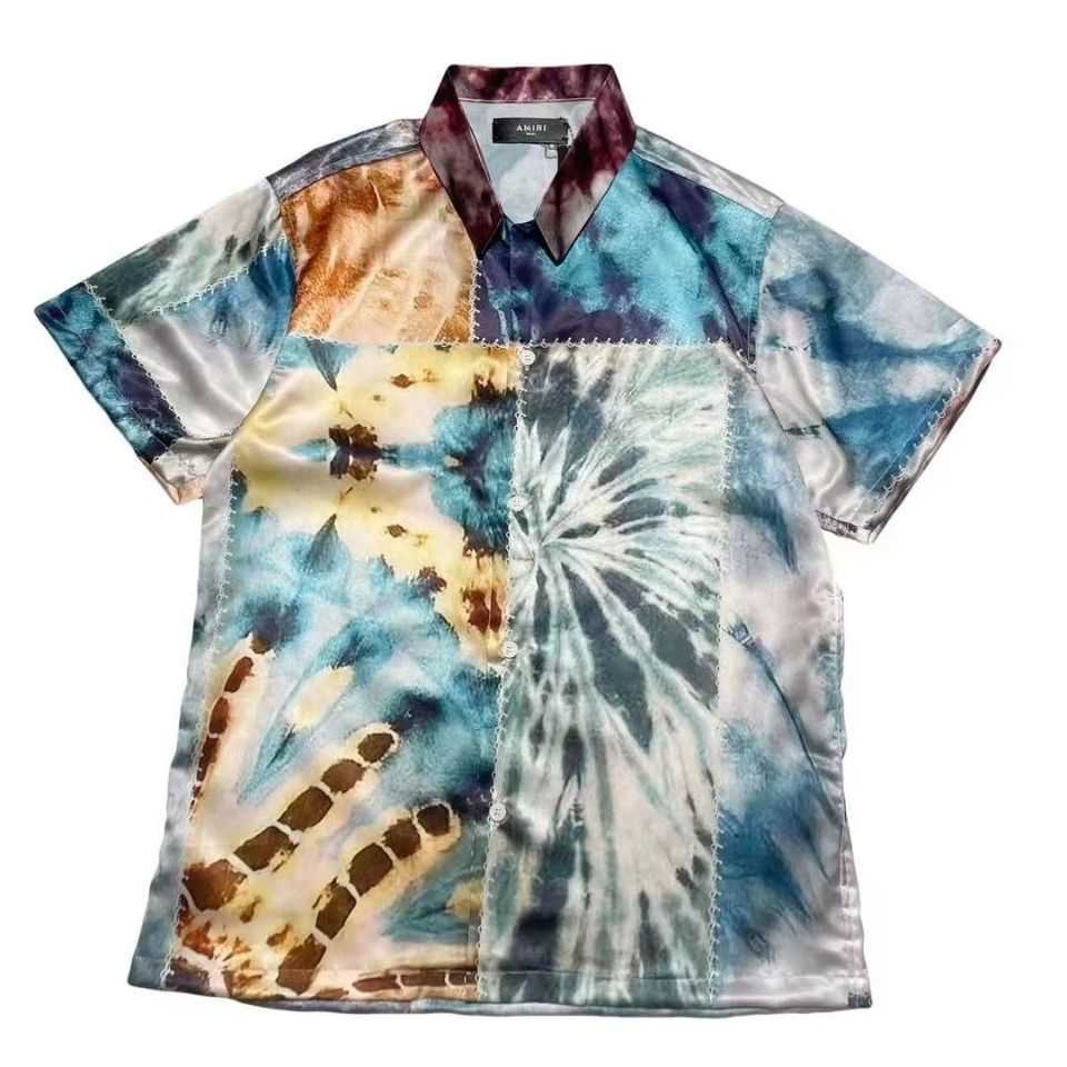 

Designer MIRI 21ss tie dyed Hawaiian silk short sleeve shirt for men and women, Multi