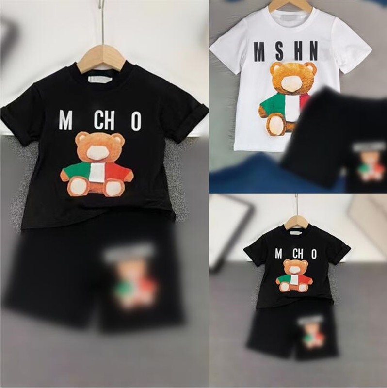 

Designer Lux Clothing Set Pixelated Mark Bears Maxi T-shirts and Bermuda Shorts Elastic Waist Cotton Elastan For Preschool Boys Girls, 2-white