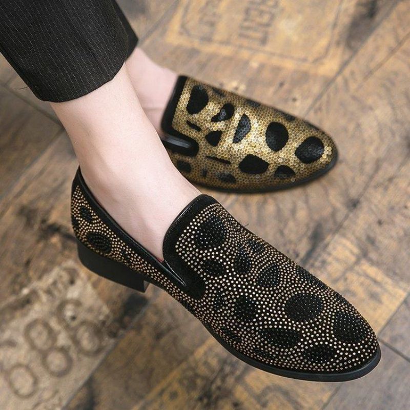 

High Quality Loafers Men Shoes Faux Suede Solid Color Trend Classic Pure Handmade Rhinestones Casual Fashion British Daily Wear, Clear