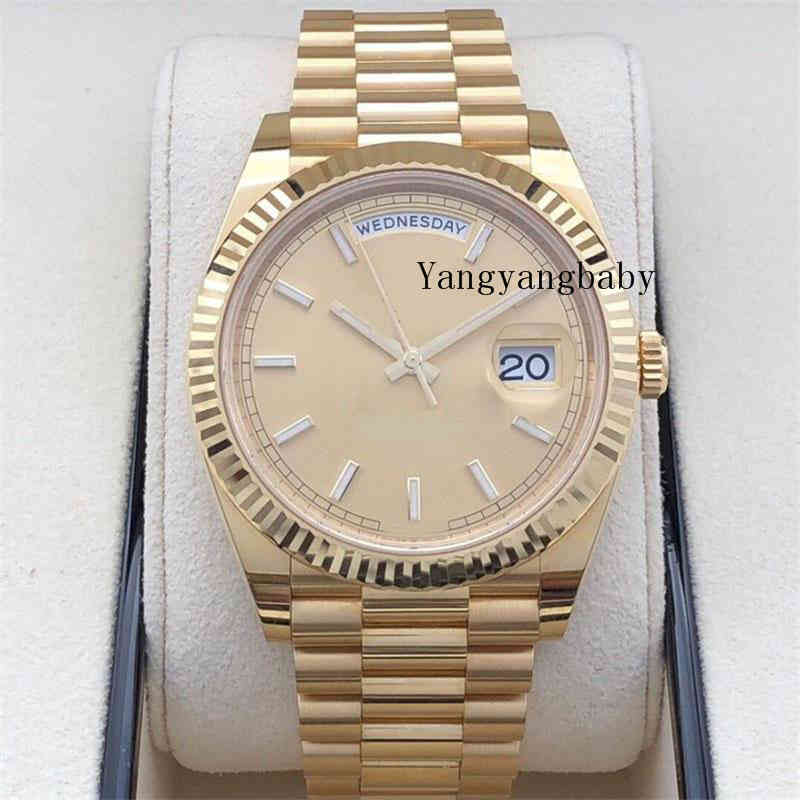 

With Box Papers Top Quality Watch 40mm Day-Date Prident 18k Yellow Gold JAPAN Movement Automatic Mens Men's Watche B P Maker, Black