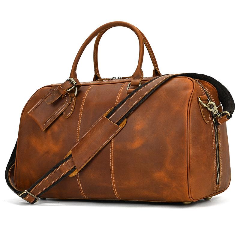 

Duffel Bags Men's Retro Real Leather Big Handbag First Layer Cowhide Large-capacity Travel Bag Business Trip Shoulder Messenger BagsDuff, Brown