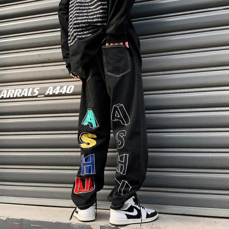 

Men's Jeans American Fried Street Pants Letter Embroidery Drape Men's Tide Brand Hip-hop Loose Wide-leg Mopping Trousers Ins TideMen's H, Army green