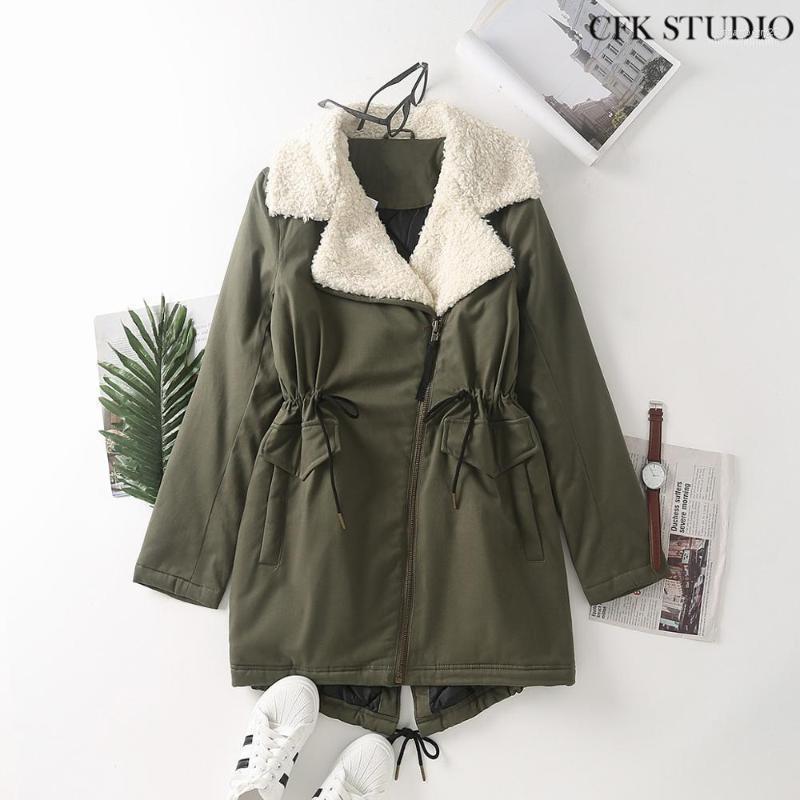 

Women' Down & Parkas Women Winter Parka With Fur Collar Solid Color Jacket Thick Warm Female Army Green Outerwear1 Stra22