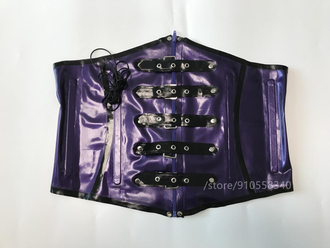 

Belts Sexy 0.4mm Pink Latex Rubber Gummi Corset Under Bust Shape Wear With Stripes Lace Up, White