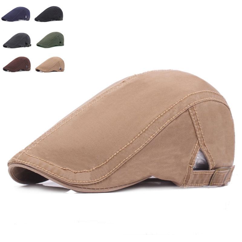 

Berets Brand Fashion Vintage Solid Summer Sun Hats For Men Women High Quality Casual Cotton Beret Caps Adjustion Mens Flat HatBerets, Khaki
