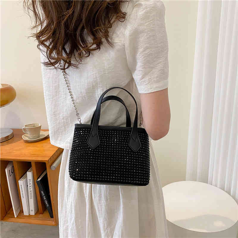 

Diamond women's bag sling shoulder small bag style chain portable diamond inlaid messenger women's Outlet, Black