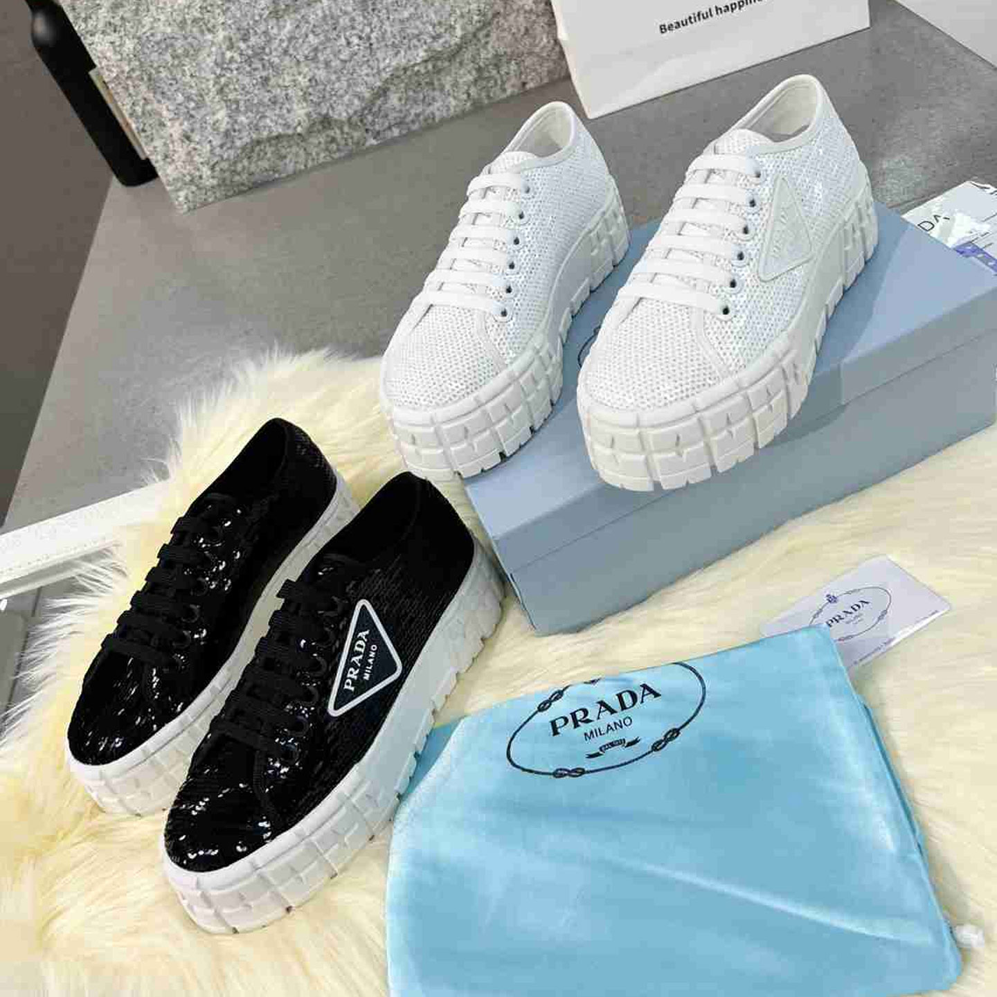 

PRADA DOUBLE WHEEL shoe platform nylon gabardine sneaker fashion women high quality canvas sneaker casual catwalk shoes black classic outdoor sneakers size 35-41