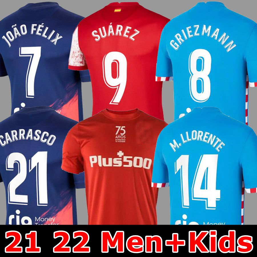 

21 22 75 Th Atletico Madrids Soccer Jerseys SUAREZ GRIEZMANN JOAO FELIX 2021 2022 M. Llorente CORREA KOKE Camisetas de futbol LEMAR CARRASCO, 21 22 home jersey