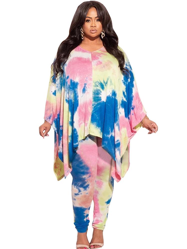 

Women's Plus Size Tracksuits Sets Women Clothes Two Piece Set Batwing Sleeve Tops Pant Suits 2022 Fashion Tie Dye Loose Casual Oversize Outf, Red