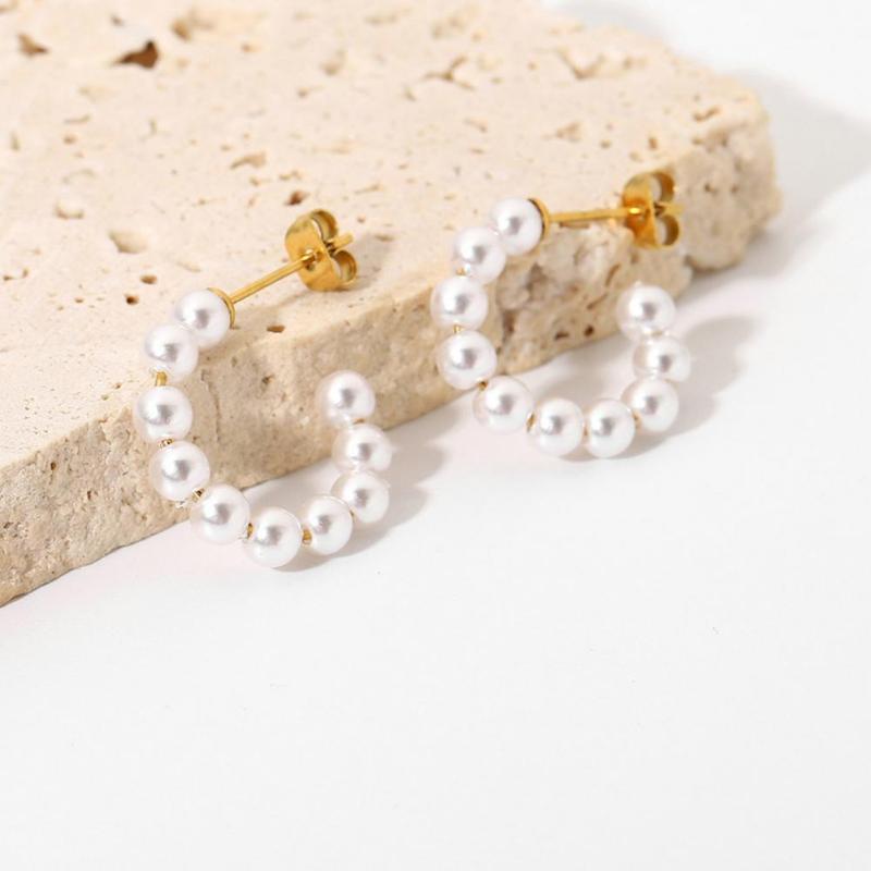 

Hoop & Huggie Pair Exquisite Women Earrings Wear-resistant Imitation Pearl Circle Ear Studs Piercing Clip Jewelry AccessoryHoop
