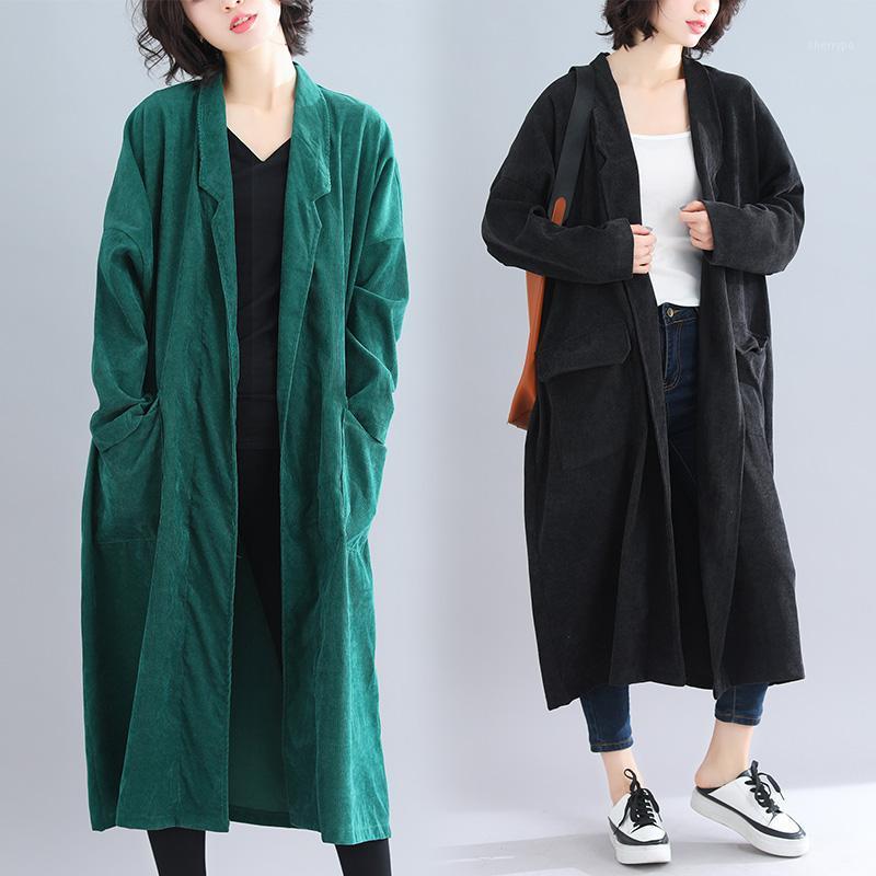 

Women's Trench Coats Plus Size Solid Vintage Open Stitch Women Casual Loose Long Autumn Winter Female Coat 2022 Clothes DB745, Black