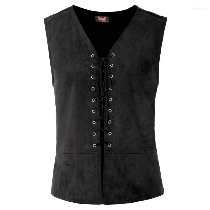 

Men' Vests Clothes Men Retro Vintage Classic Stylish Sleeveless V-Neck Lace-up Front Renaissance Costume Vest Tops Solid Slim Kare22, Coffee