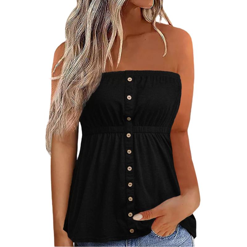 

Women' Tanks & Camis Summer Bandeau Tops Women Casual Wrap Top Solid Color Button Decoration Sleeveless Harajuku Streetwear Blusas MujerWom, Army green