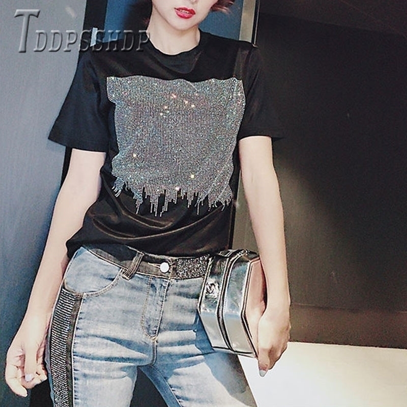 

Plus Size Fat MM Black Color Women T Shirt Diamond Soft Fabric Female Tee Shirts Y200109