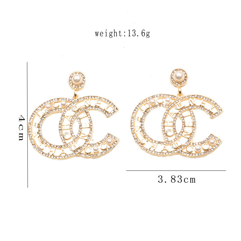 

18K Gold Plated S925 Silver Luxury Brand Designers Double Letters Stud Geometric Classic Women Crystal Rhinestone Black Leather Earring Wedding Party Jewerlry