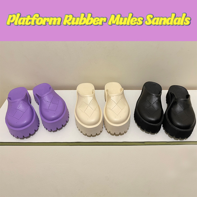 

Fashion Perforated Logo Slip-on Platform Rubber Mules sandals black ivory purple luxury slippers men women shoes summer flat slides beach designer sandal, Shoe box