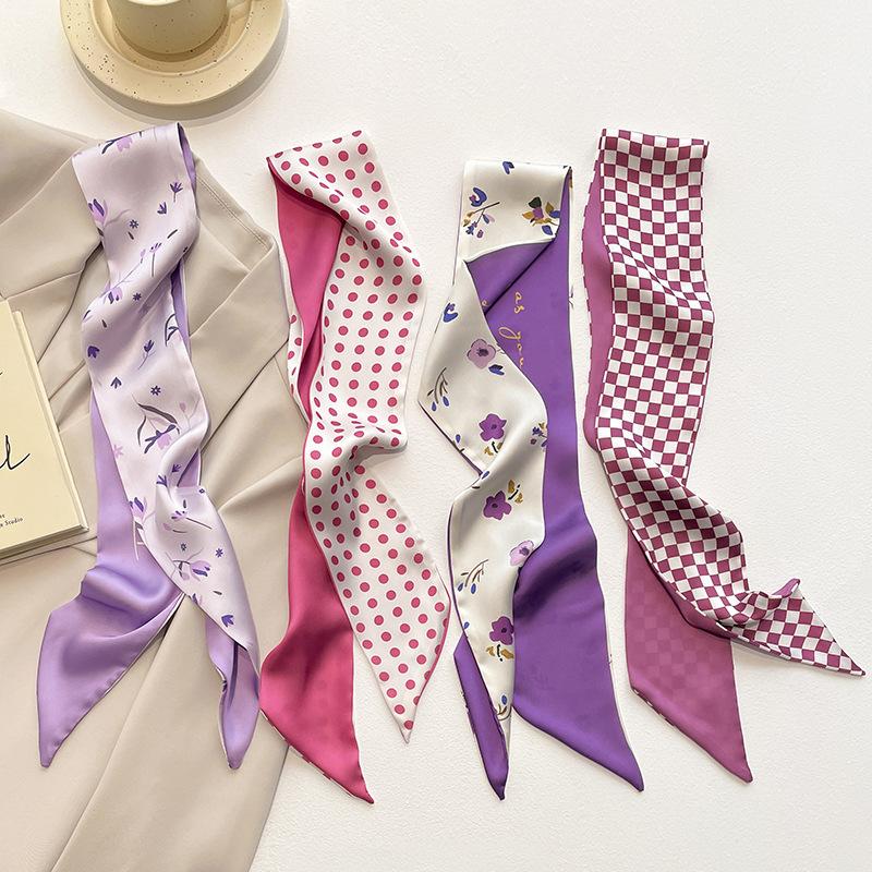 

Scarves Silk Small Long Woman Scarf Little Flower Printed Fashion Headband Bag Ribbon For Ladie ScarvesScarves