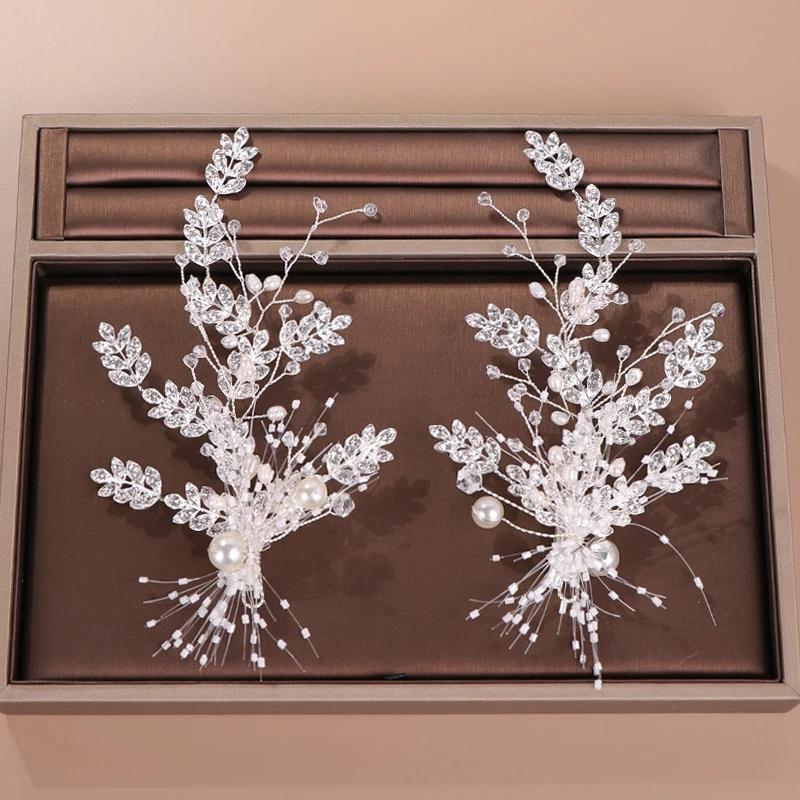 

Hair Clips & Barrettes 2Pcs/set Romantic Flower Crystal Pearl Headbands For Women Bridal Handmade Wedding Engagement Headdress AccessoriesHa