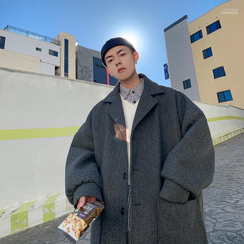 

Winter Japanese Warm Casual Temperament Fashion Super Loose Lapel Men's Woolen Coat Hombre Homme Masculino1 Viol22, Black
