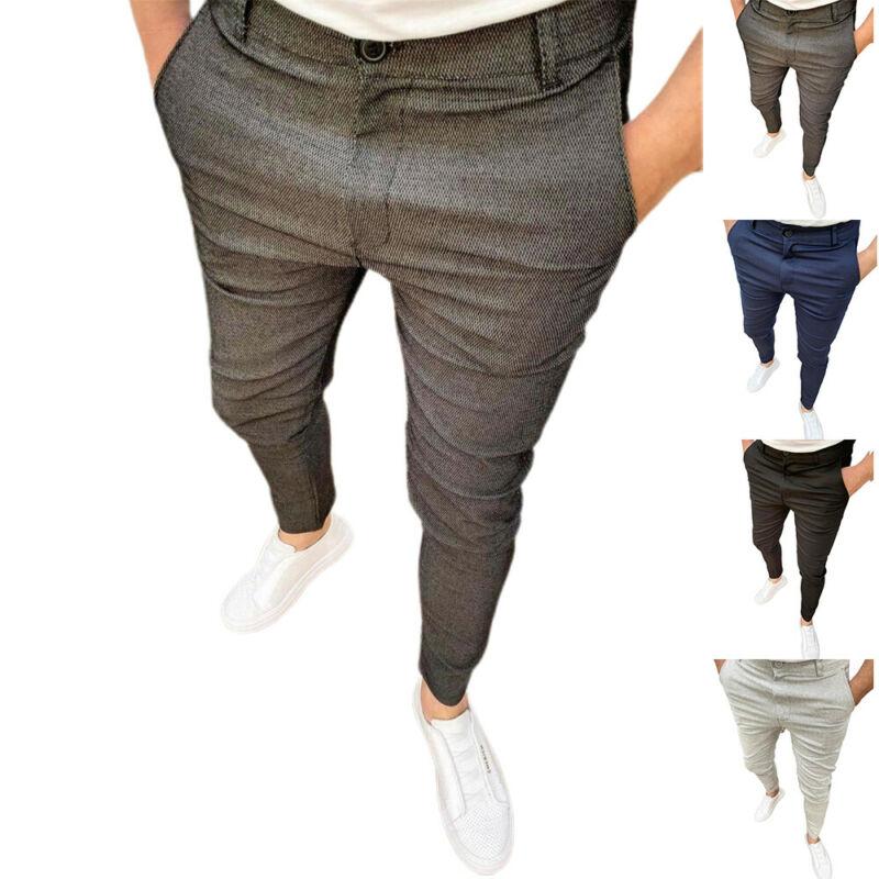 

Men' Pants Men Trouers Casual Solid Slim Fit Fashion Clothing Long Pencil Trousers Formal Work Dress Ropa Para HombreMen, Dark grey