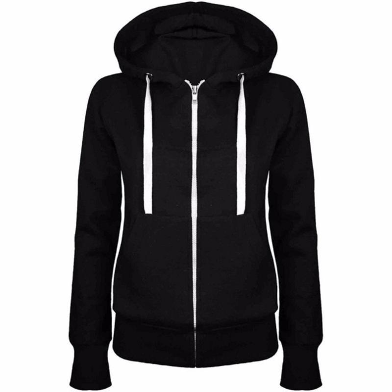 

Women' Hoodies & Sweatshirts Solid Women Sweatshirt Zipper Autumn Spring Fashion Casual Black Hooded Long Sleeve Coat PulloversWomen