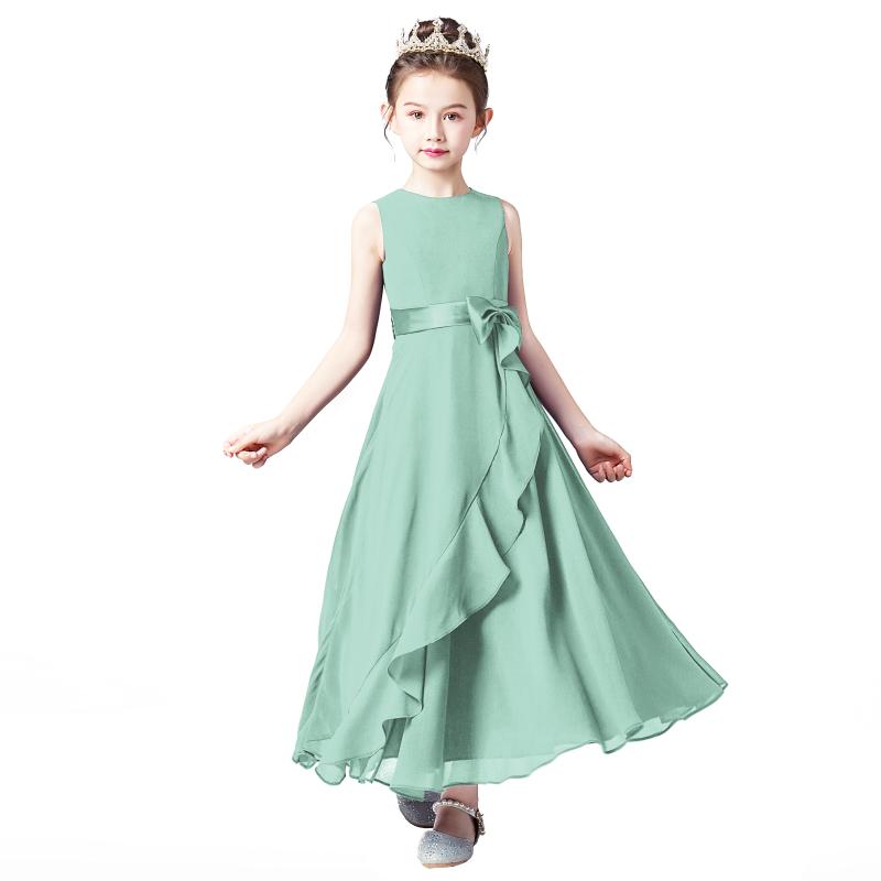

Girl's Dresses Chiffon Junior Bridesmaid Ankle-Length Flower Girl For Wedding And Party Girls Formal Gowns, Black