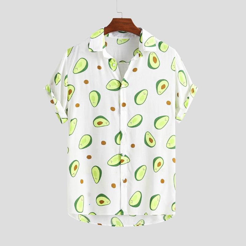 

Men's Casual Shirts Avocado Fruit Printed Mens Shirt Funny Turn Down Collar Short Sleeve Hawaiian Summer For Men Breathable Top 3Men's, Wh