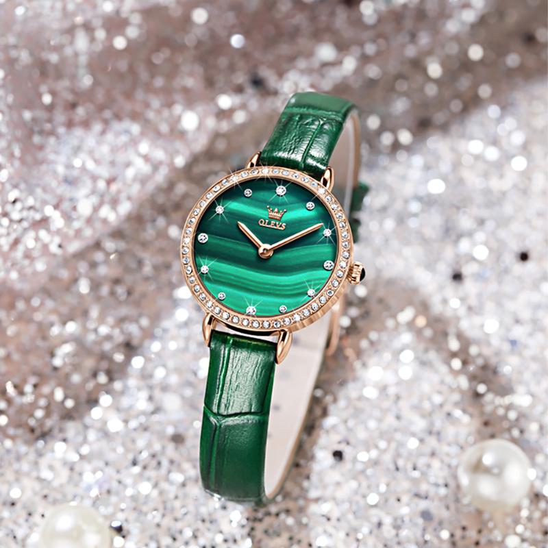 

Wristwatches Small Green Watch Women Ladies Brand Designer Fashion Casual Leather Strap Dial, Black
