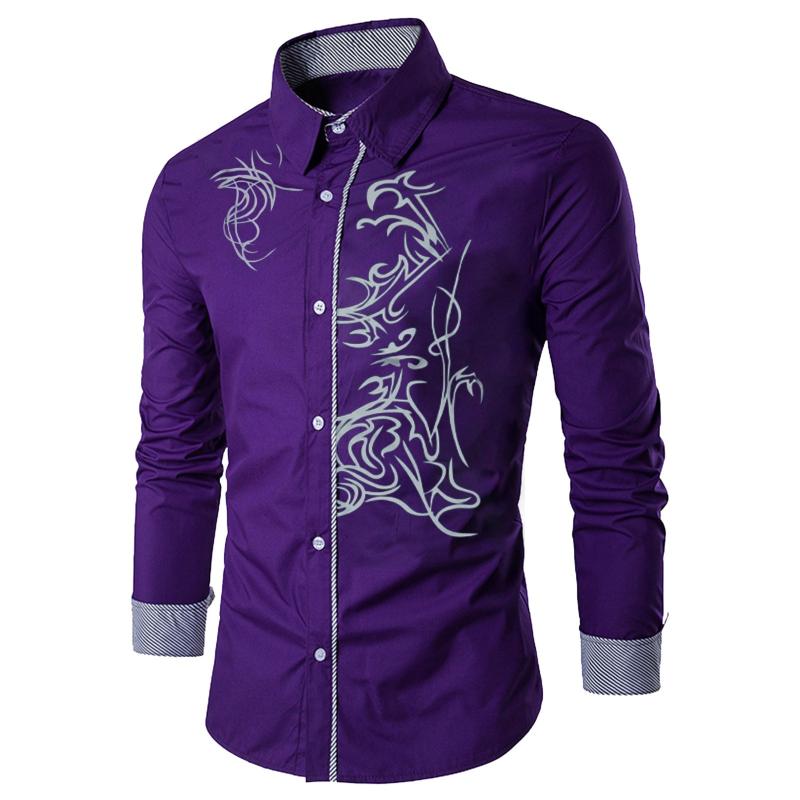 

Men's Casual Shirts 53# Stylish Western Cowboy Shirt Men Brand Design Print Slim Fit Long Sleeve Mens Wedding Party For Male, White;black