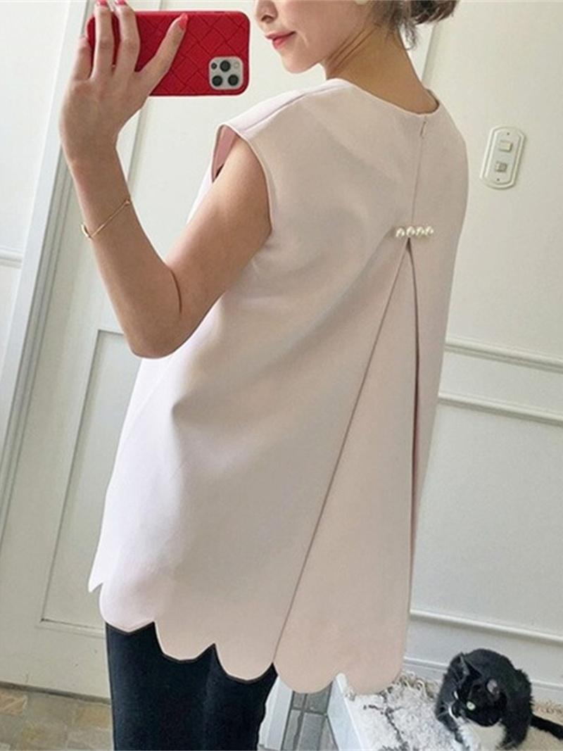 

Women' Blouses & Shirts Summer Chic Ruched Design Women Japan Style Elegant Split Ruffles Hem Blusas Mujer Office Lady Sleeveless TopsWomen, Pink